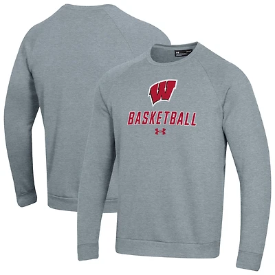 Sweat-shirt en molleton Raglan Basketball Rival gris Under Armour pour homme, Wisconsin Badgers