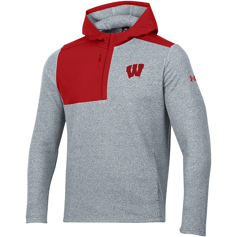 Veste à capuche quart de zip en polaire Under Armour pour hommes, grise, Wisconsin Badgers Survivor