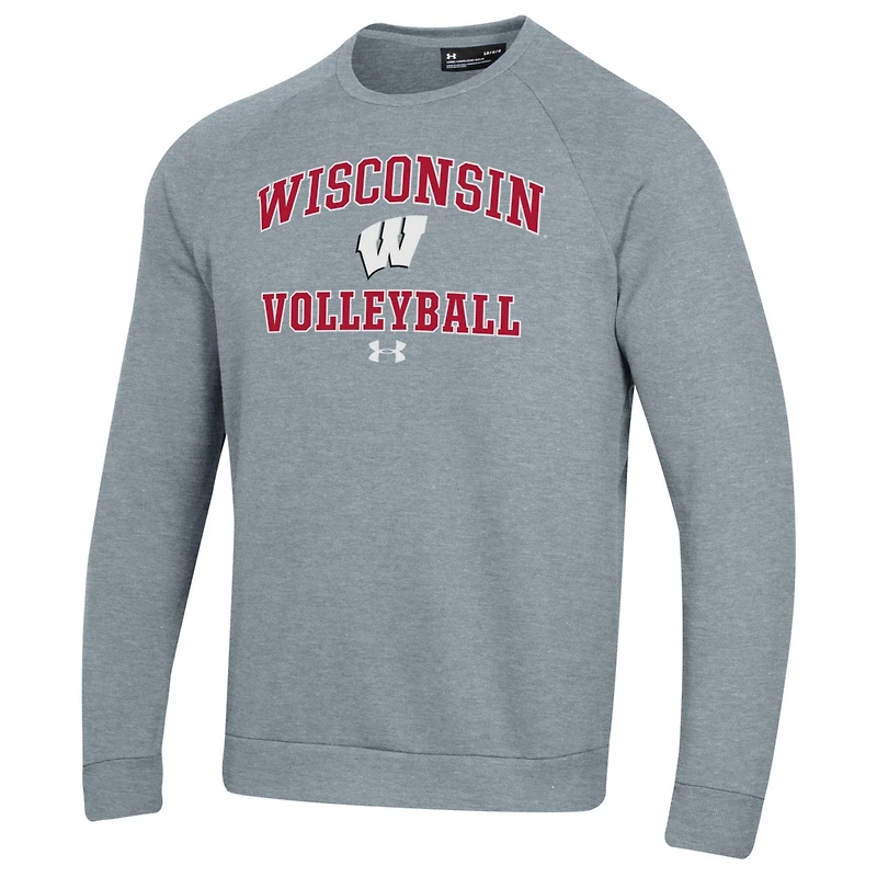 Men's Under Armour Gray Wisconsin Badgers Volleyball All Day Arch Fleece Pullover Sweatshirt