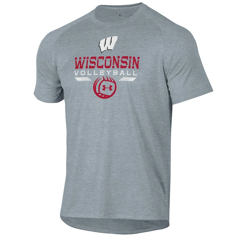 Men's Under Armour Gray Wisconsin Badgers Volleyball Icon Raglan Performance T-Shirt