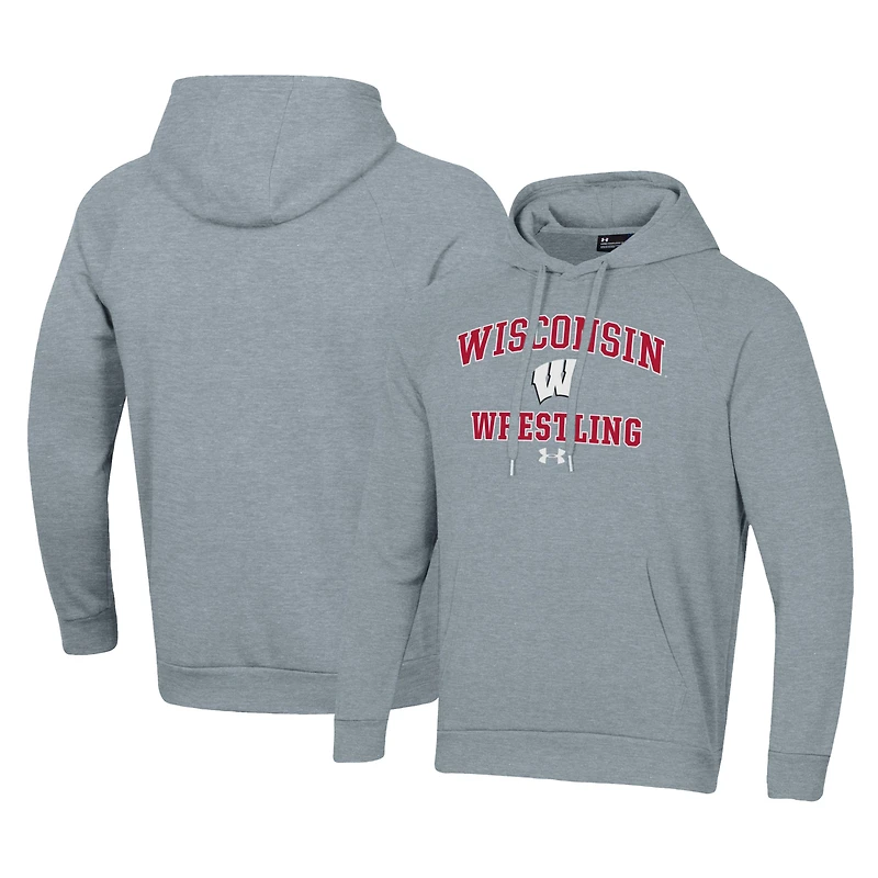 Sweat à capuche Under Armour gris Wisconsin Badgers Wrestling Arch Over pour homme