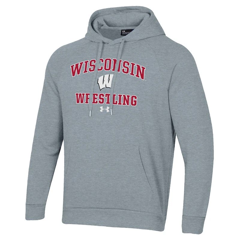 Men's Under Armour Gray Wisconsin Badgers Wrestling Arch Over Pullover Hoodie