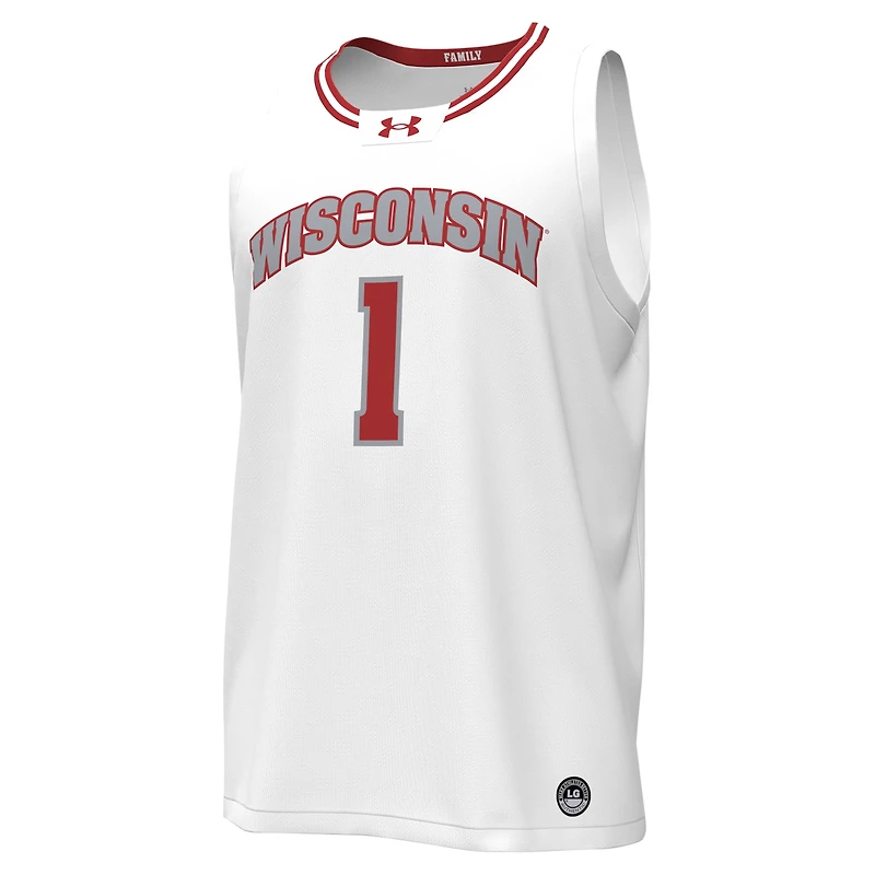 Maillot de basket-ball réplique Under Armour #1 des Badgers du Wisconsin pour hommes, blanc