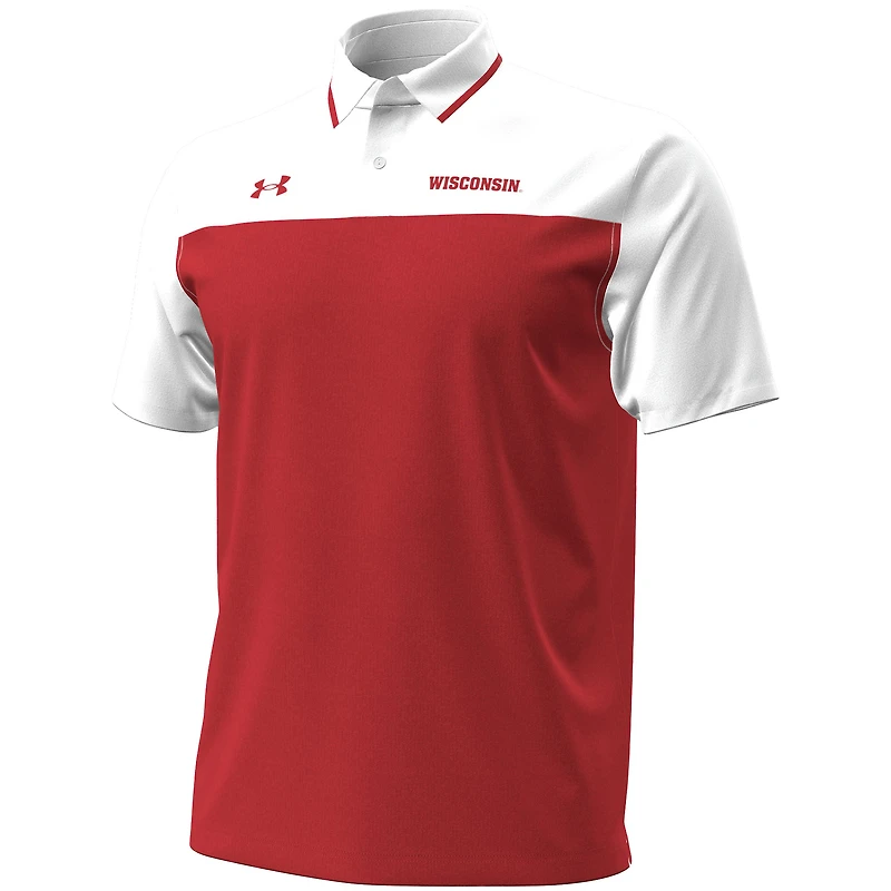 Polo Under Armour rouge/blanc Wisconsin Badgers à imprimé vert pour homme