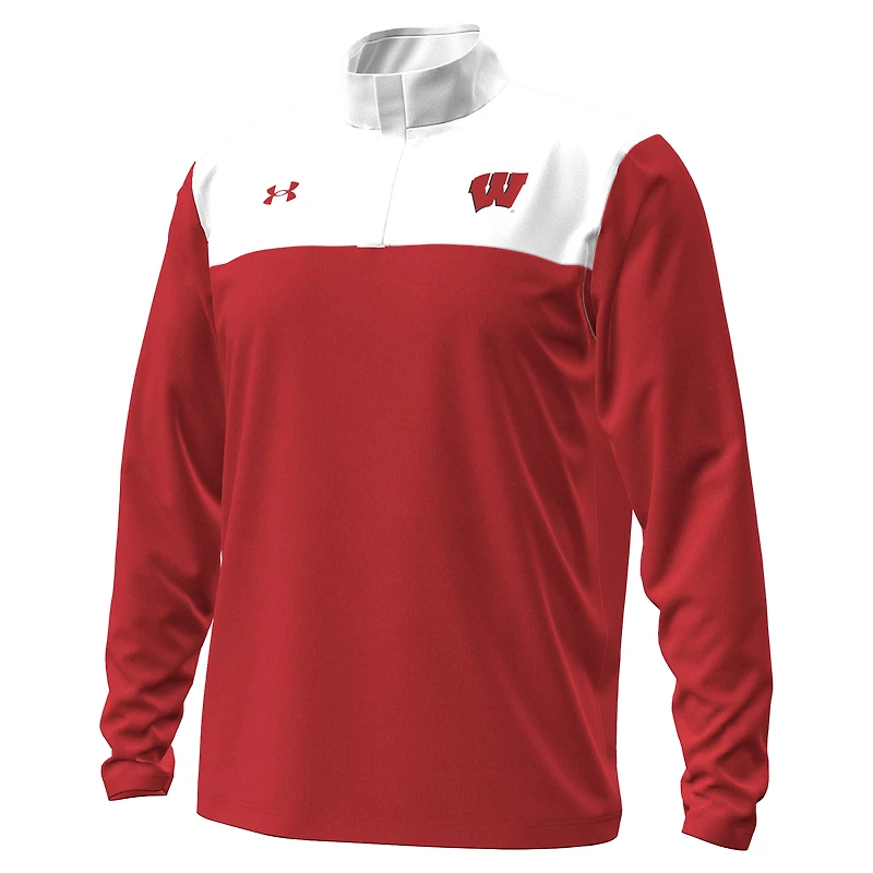 Pull à fermeture éclair quart de tour Under Armour rouge/blanc Wisconsin Badgers pour homme