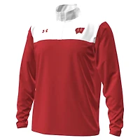 Pull à fermeture éclair quart de tour Under Armour rouge/blanc Wisconsin Badgers pour homme