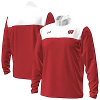 Men's Under Armour Red/White Wisconsin Badgers Green Blocked Quarter-Zip Pullover