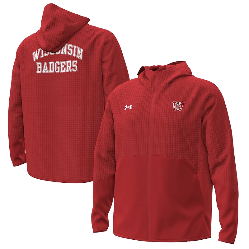Veste polaire Under Armour rouge Wisconsin Badgers 1980 Throwback Unstoppable pour homme avec fermeture éclair intégrale