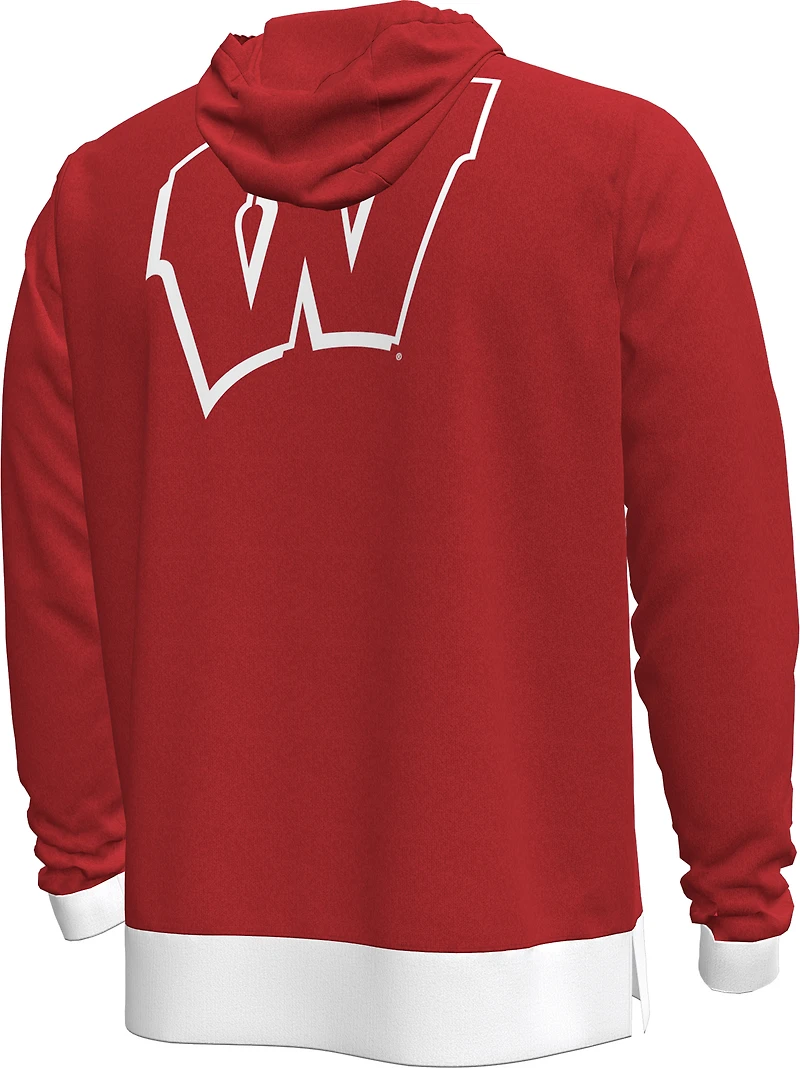 T-shirt à capuche manches longues pour homme Under Armour Red Wisconsin Badgers 2024 On-Court Shootaround
