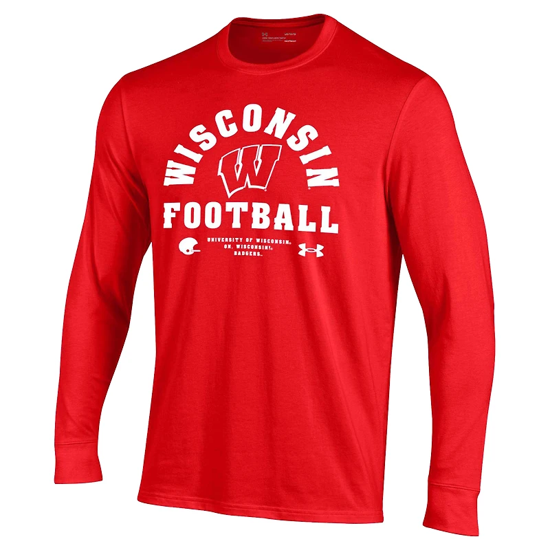 Men's Under Armour Red Wisconsin Badgers 2025 Sideline Football Performance Cotton Long Sleeve T-Shirt