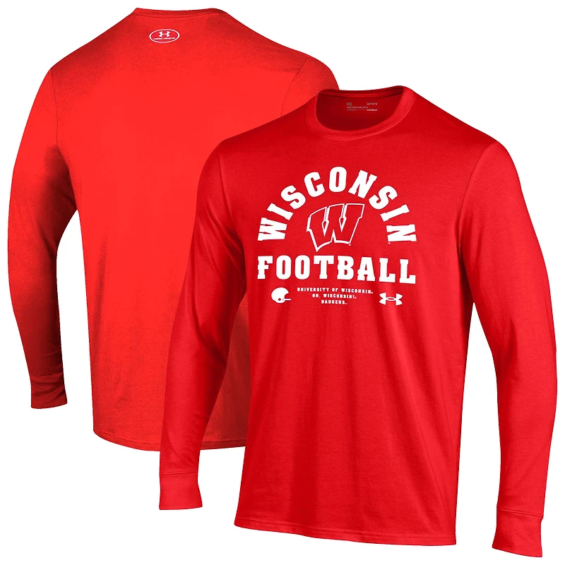 Men's Under Armour Red Wisconsin Badgers 2025 Sideline Football Performance Cotton Long Sleeve T-Shirt