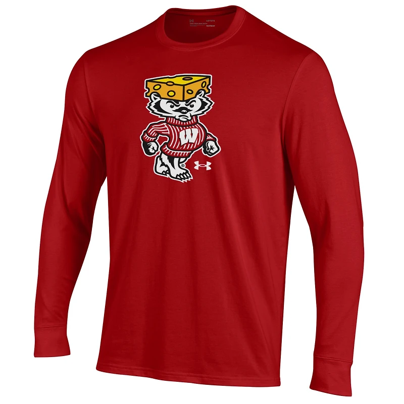 T-shirt à manches longues Under Armour rouge Wisconsin Badgers Cheesehead Bucky pour homme