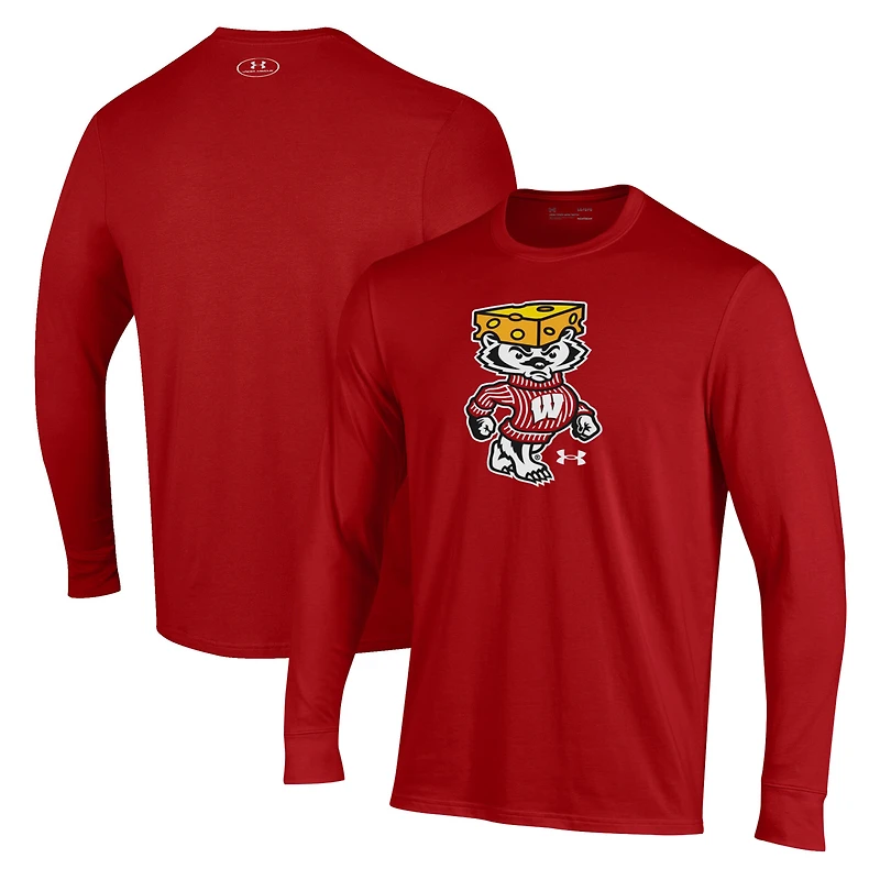 Men's Under Armour Red Wisconsin Badgers Cheesehead Bucky Long Sleeve T-Shirt