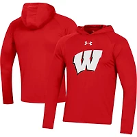 Men's Under Armour  Red Wisconsin Badgers School Logo Raglan Long Sleeve Hoodie Performance T-Shirt