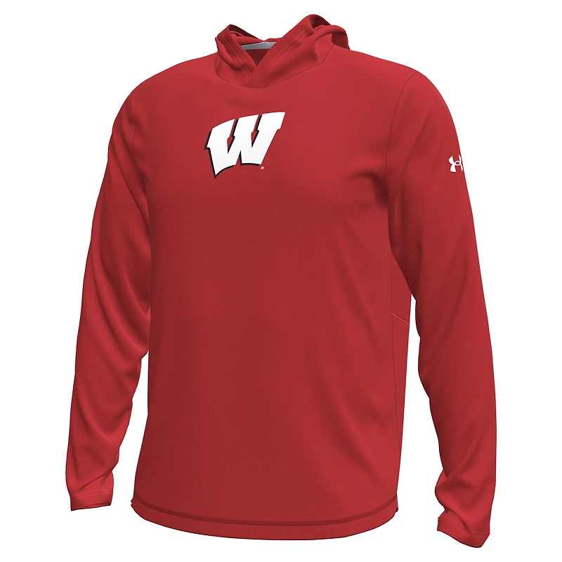 T-shirt à capuche et manches longues pour homme Under Armour Wisconsin Badgers Sideline Knockout rouge