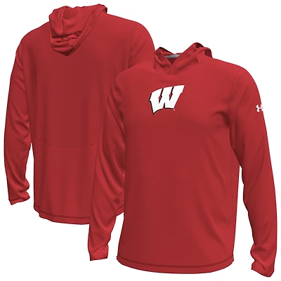 T-shirt à capuche et manches longues pour homme Under Armour Wisconsin Badgers Sideline Knockout rouge
