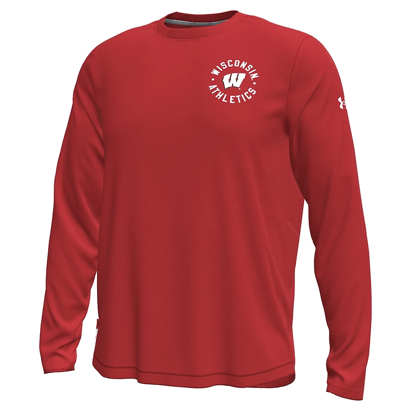 T-shirt à manches longues rouge Wisconsin Badgers Sideline Knockout pour homme Under Armour