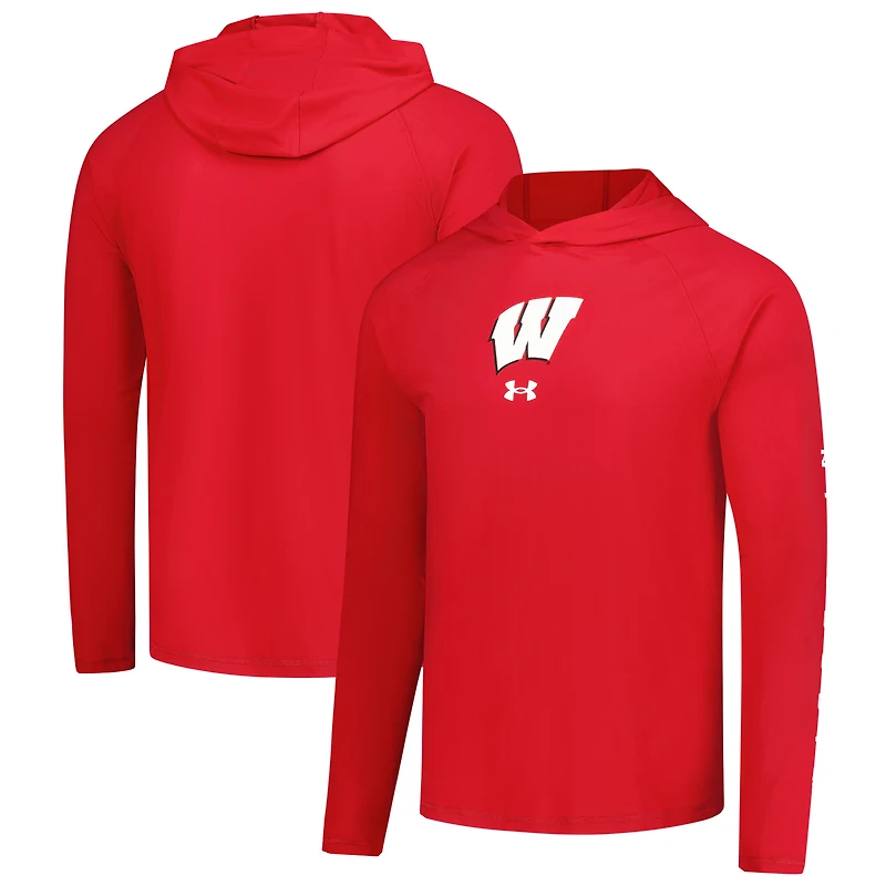 Men's Under Armour  Red Wisconsin Badgers Tech Stretch Long-Sleeve Hooded T-Shirt