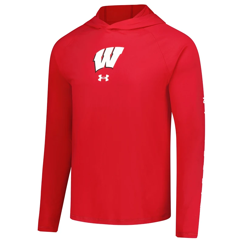 Men's Under Armour  Red Wisconsin Badgers Tech Stretch Long-Sleeve Hooded T-Shirt