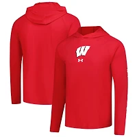 T-shirt à capuche et manches longues Tech Stretch rouge Wisconsin Badgers pour homme Under Armour