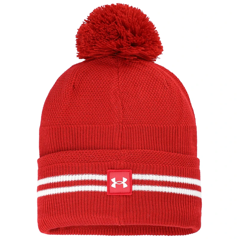 Men's Under Armour Red Wisconsin Badgers Throwback Drive Cuffed Knit Hat with Pom