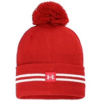 Men's Under Armour Red Wisconsin Badgers Throwback Drive Cuffed Knit Hat with Pom