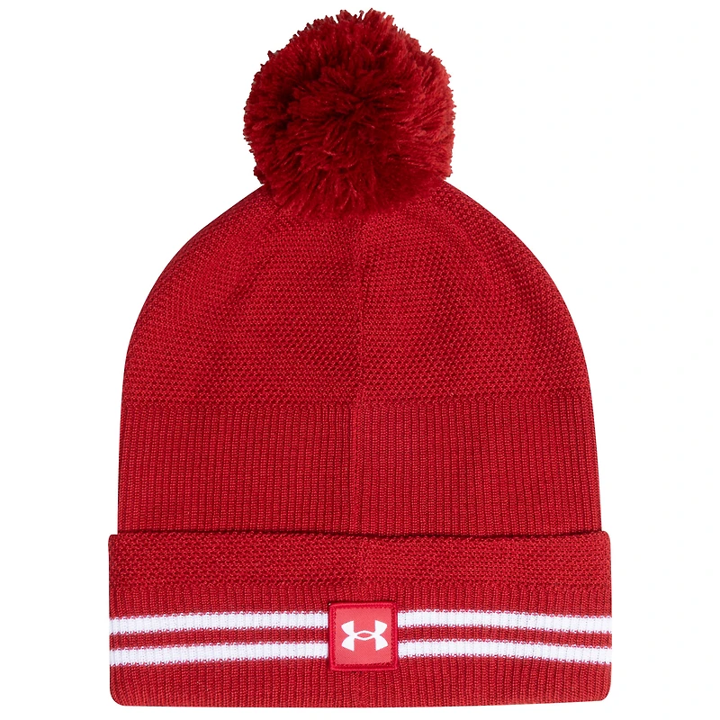 Men's Under Armour Red Wisconsin Badgers Throwback Drive Cuffed Knit Hat with Pom