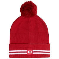 Men's Under Armour Red Wisconsin Badgers Throwback Drive Cuffed Knit Hat with Pom