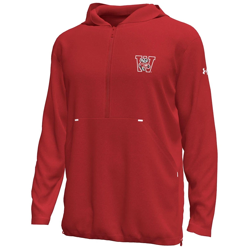 Men's Under Armour Red Wisconsin Badgers Throwback Motion Heavyweight Quarter-Zip Hoodie