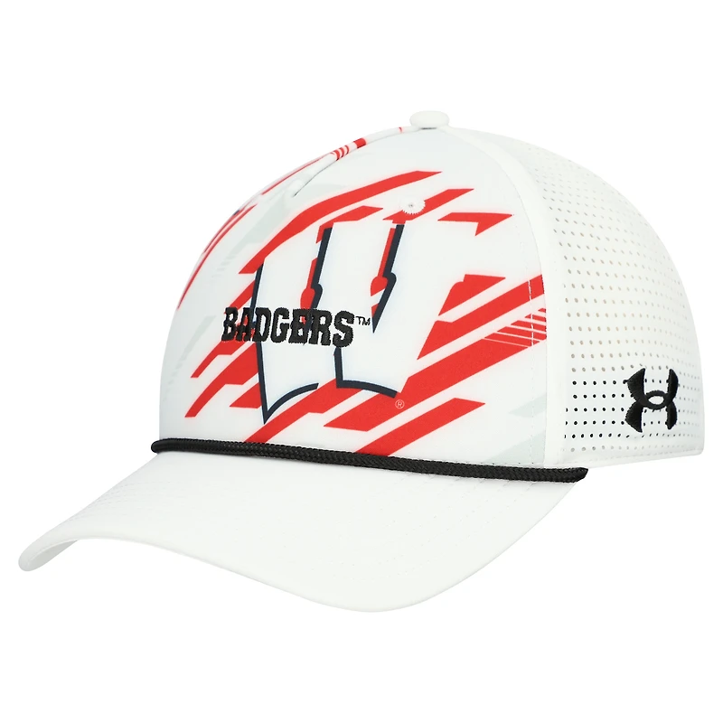 Men's Under Armour White Wisconsin Badgers College Essentials Driver Rope Iso-Chill Adjustable Hat