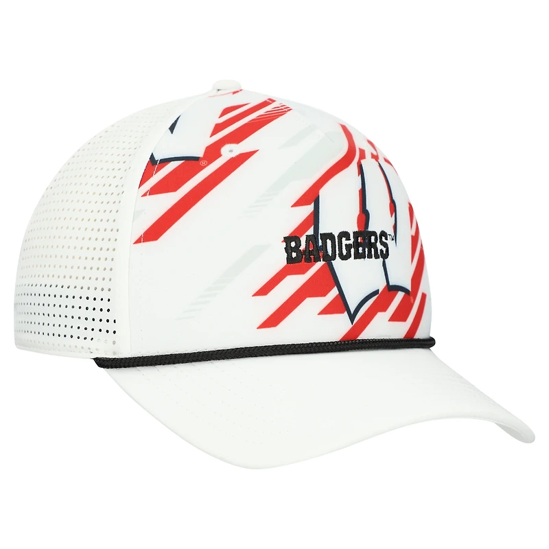 Men's Under Armour White Wisconsin Badgers College Essentials Driver Rope Iso-Chill Adjustable Hat