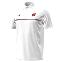 Men's Under Armour White Wisconsin Badgers Performance Drive Chest Stripe Polo