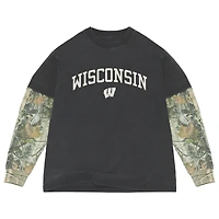 T-shirt à manches longues épais Uscape Apparel noir/camouflage Wisconsin Badgers Back Bay Twofer pour homme