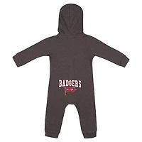 Barboteuse à capuche et boutons-pression en tissu gaufré Zando-Zan pour nouveau-né nourrisson Colosseum Charcoal Wisconsin Badgers