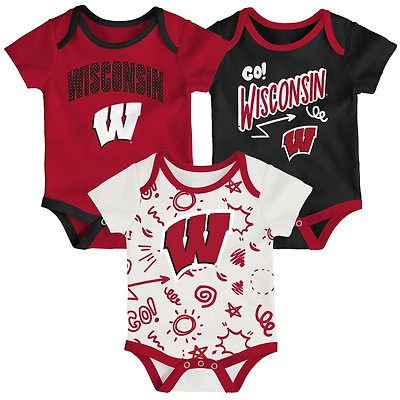 Newborn & Infant Outerstuff Wisconsin Badgers Three-Pack All Day Play Bodysuit Set