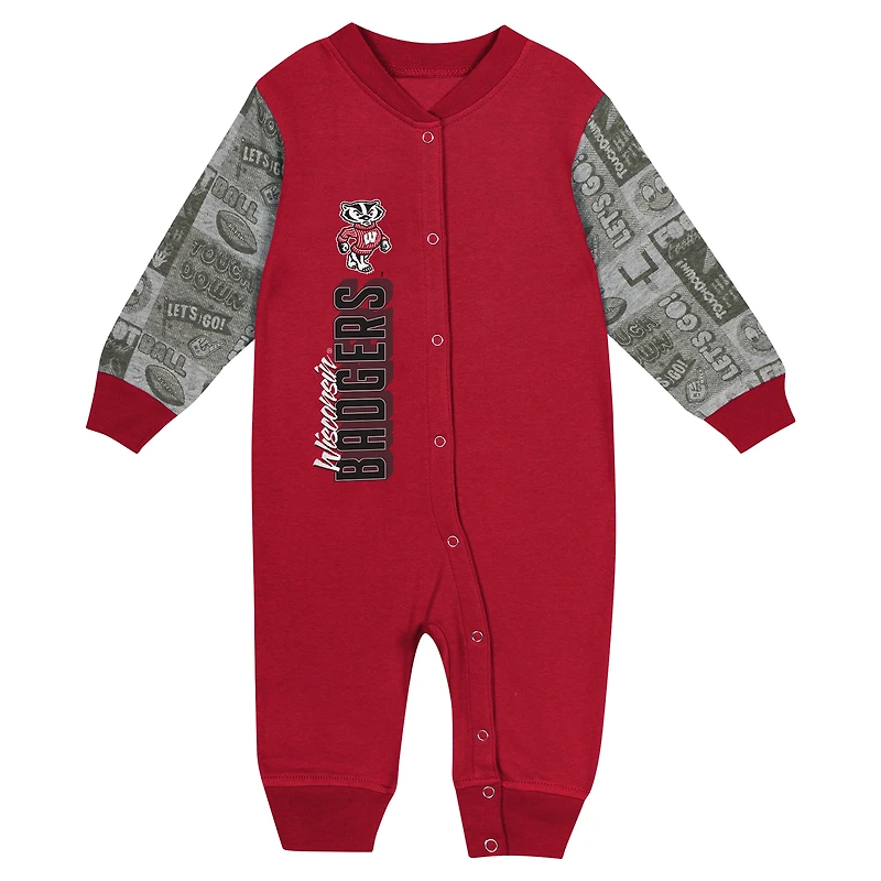 Combinaison à manches longues colorblock pour nouveau-né et nourrisson Red Wisconsin Badgers Playbook