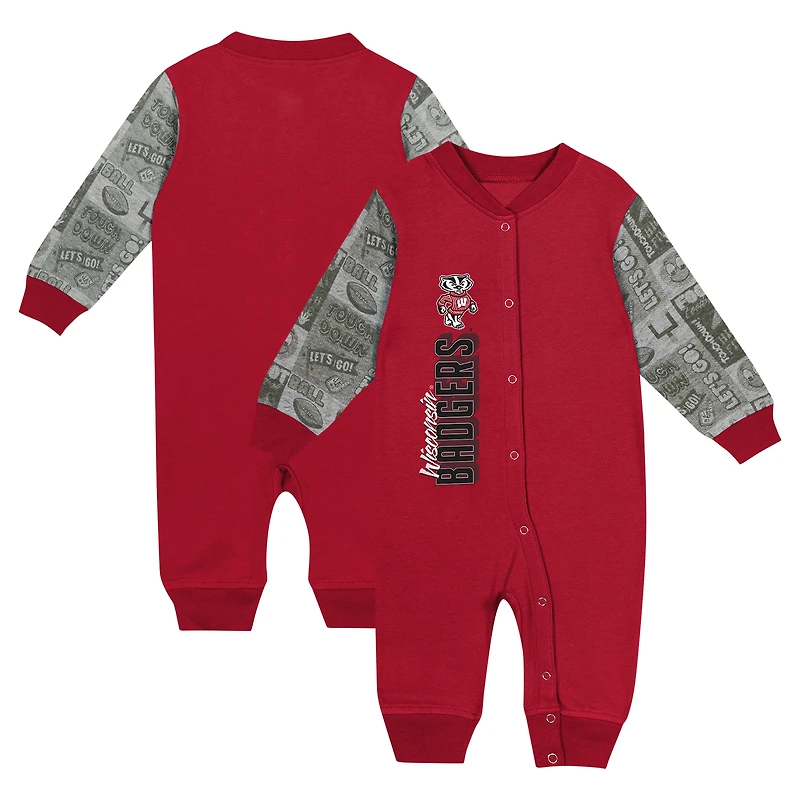 Combinaison à manches longues colorblock pour nouveau-né et nourrisson Red Wisconsin Badgers Playbook