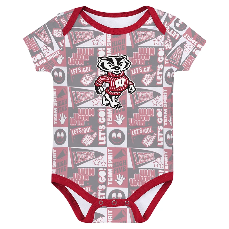 Ensemble de 3 bodies pour nouveau-né Red Wisconsin Badgers Sunday Comics