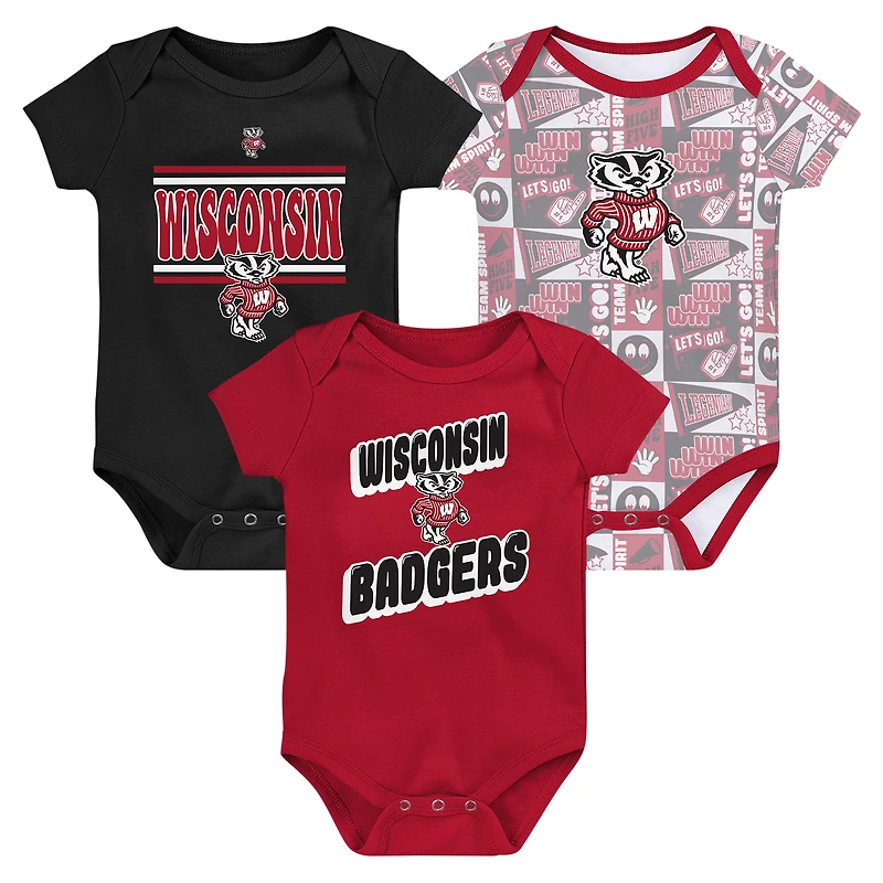 Ensemble de 3 bodies pour nouveau-né Red Wisconsin Badgers Sunday Comics