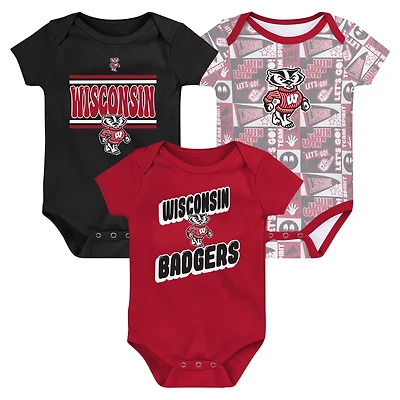 Ensemble de 3 bodies pour nouveau-né Red Wisconsin Badgers Sunday Comics
