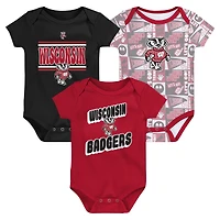 Ensemble de 3 bodies pour nouveau-né Red Wisconsin Badgers Sunday Comics