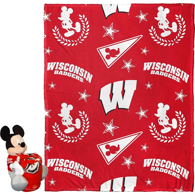 Ensemble coussin et jeté en soie Mickey Hugger Northwest x Disney Wisconsin Badgers