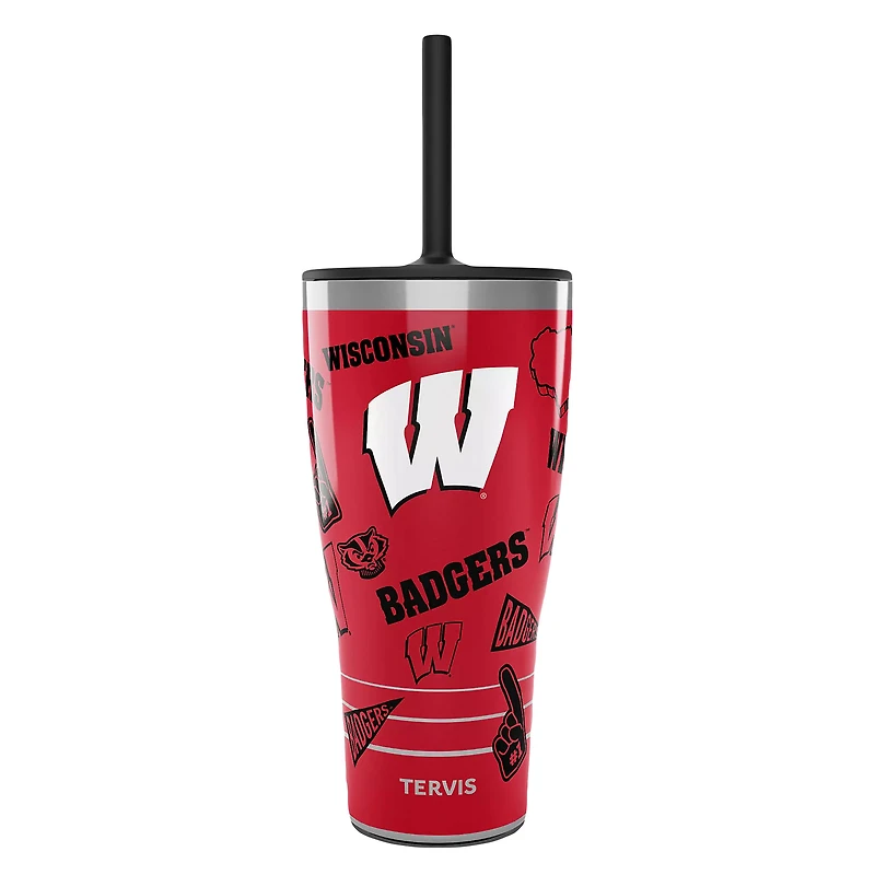 Gobelet Tervis Wisconsin Badgers de 30 oz avec couvercle à paille