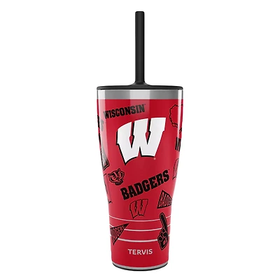 Gobelet Tervis Wisconsin Badgers de 30 oz avec couvercle à paille