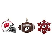 The Memory Company Wisconsin Badgers Three-Pack Helmet, Football & Snowflake Ornament Set
