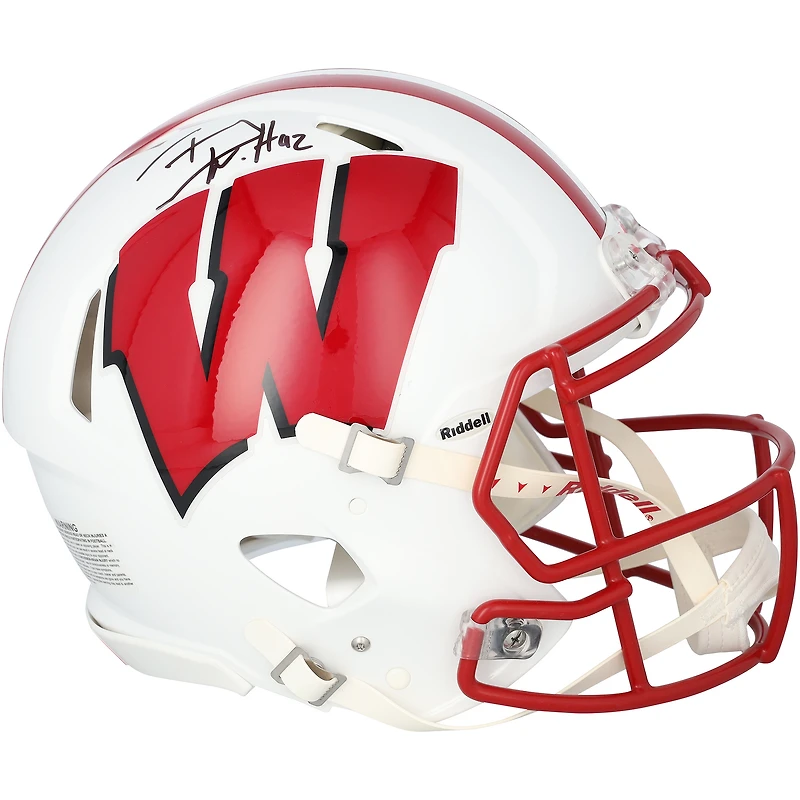 Casque Riddell Speed Authentic autographié par T.J. Watt, Wisconsin Badgers