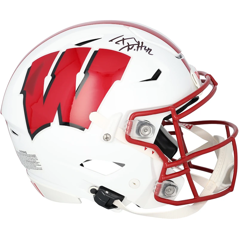 Casque Riddell Speed Flex Authentic autographié par T.J. Watt des Wisconsin Badgers