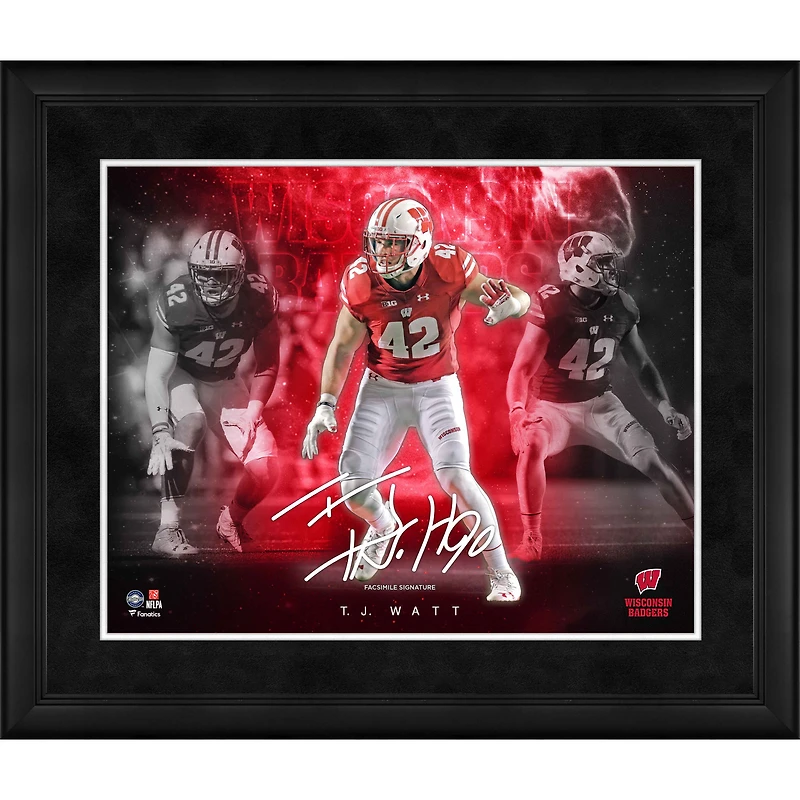Collage de signatures en fac-similé encadrées de T.J. Watt Wisconsin Badgers 16" x 20" Stars of the Game