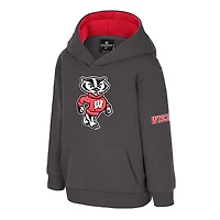 Sweat à capuche en polaire volumineux avec grand logo des Badgers du Wisconsin, anthracite, pour tout-petits