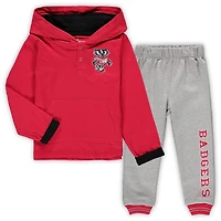 Ensemble sweat à capuche et pantalon de survêtement Colosseum rouge/gris chiné Wisconsin Badgers Poppies pour tout-petit